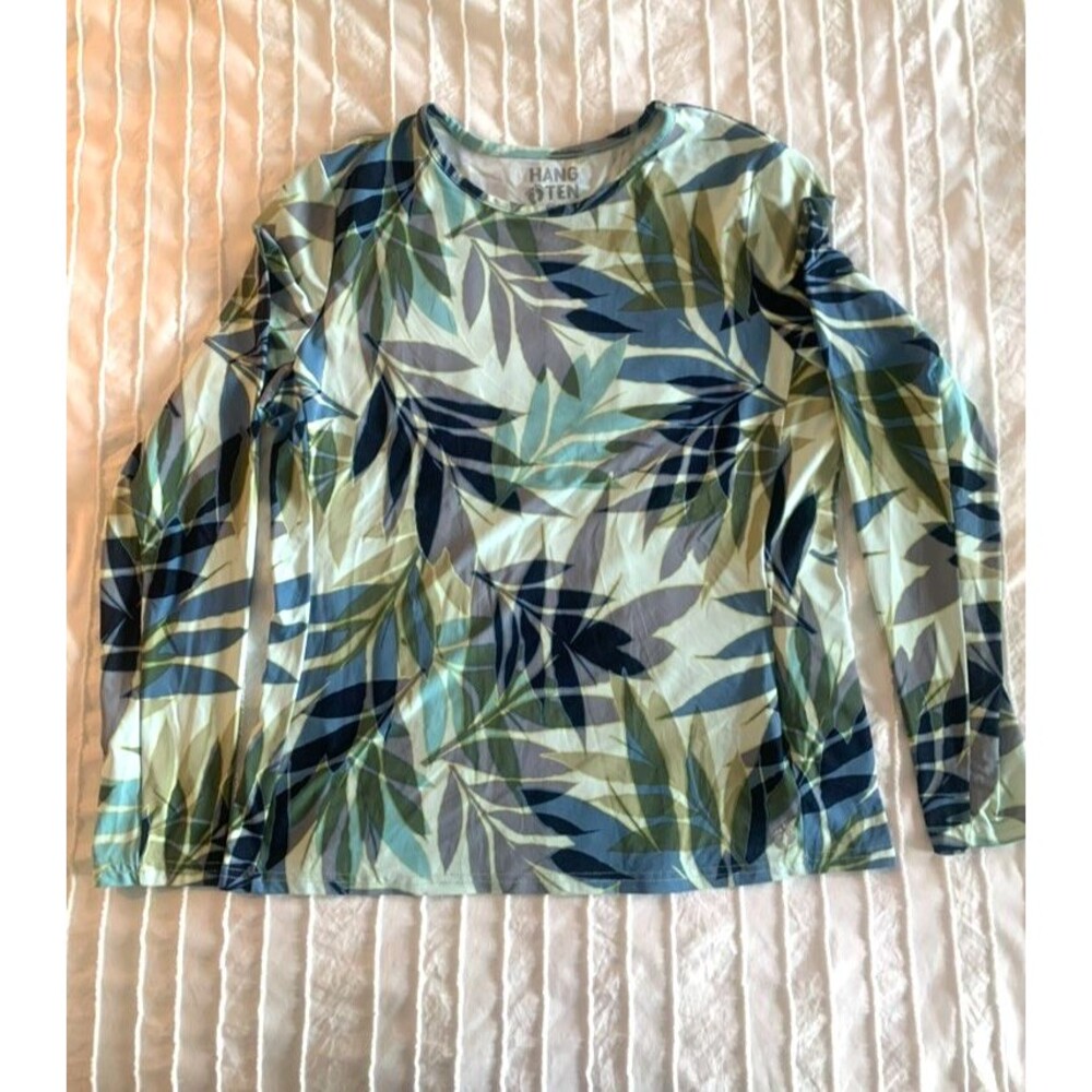 Hang Ten Womens Medium Rashguard Blue Green Floral surf beach swim summer